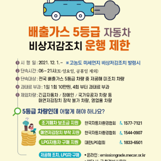 배출가스 5등급 자동차 비상저감조치 운행 제한 안내