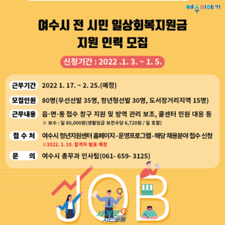 여수시 전 시민 일상회복지원금 지원 인력 모집