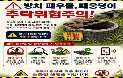 방치 폐우물, 폐웅덩이 추락위험 주의!