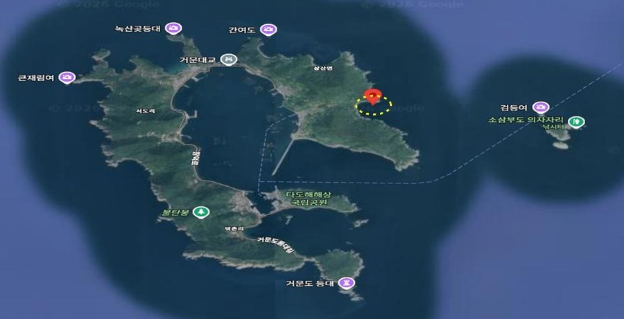 삼산면 동도 동방 인근 해상 낚시어선 사고 위험 구역 표시 지도