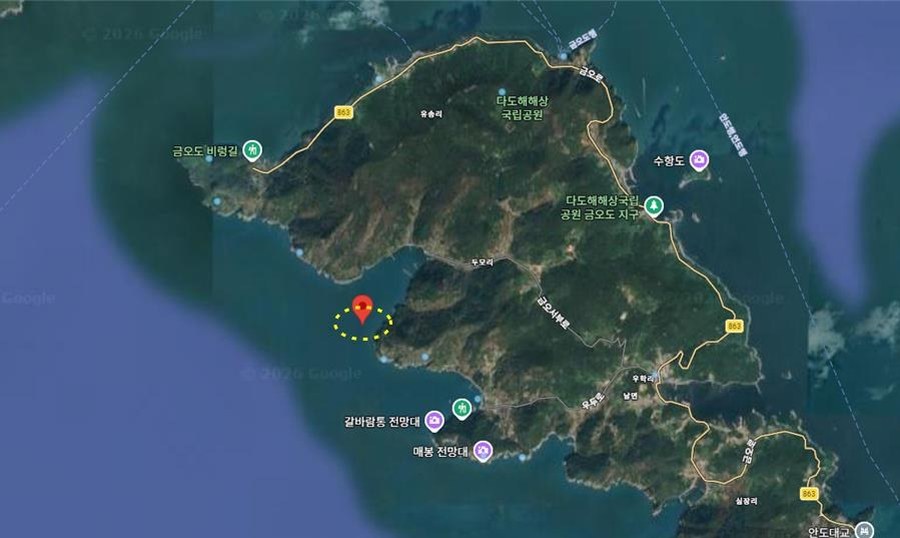 남면 금오도 서방 낚시어선 사고 위험 구역 표시 지도
