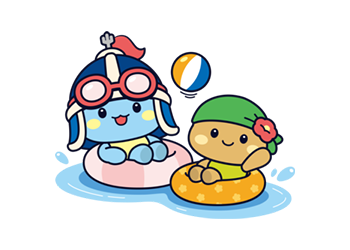 장군이와 오동이가 튜브를 타고 놀고있는 모습