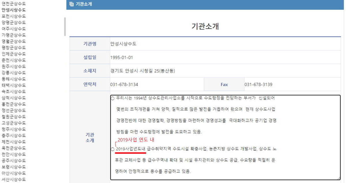 안성시 상수도 소개 오타