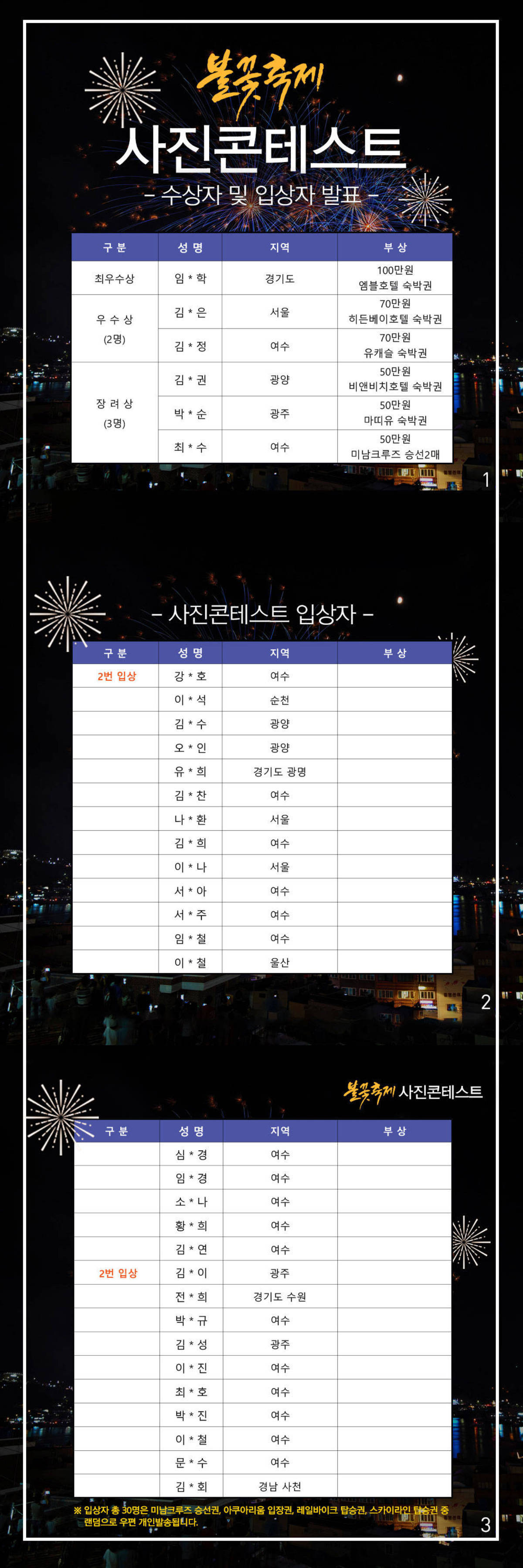 2017 여수밤바다 불꽃축제 사진 콘테스트 당첨자 명단 이미지 파일